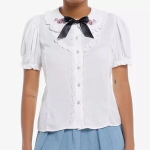 Sweet Society Pink Jack-O'-Lanterns Ruffle Collar Top‎ Hot Topic Halloween